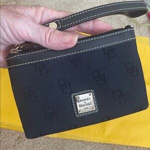 Dooney & Bourke Black Canvas Wristlet w/ Leather Trim & Key Ring
